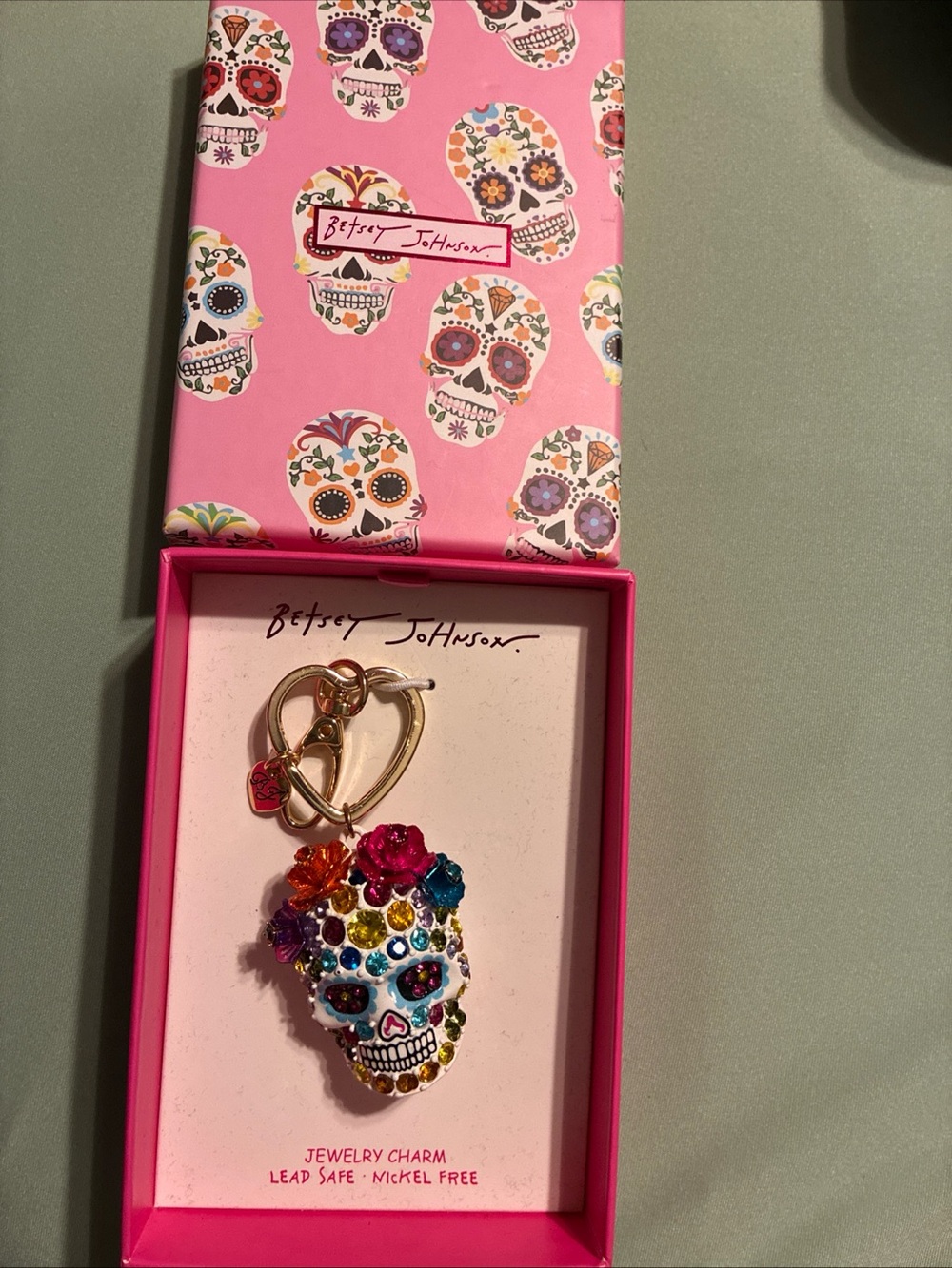 Betsey Johnson sugar skull bag charm key chain
